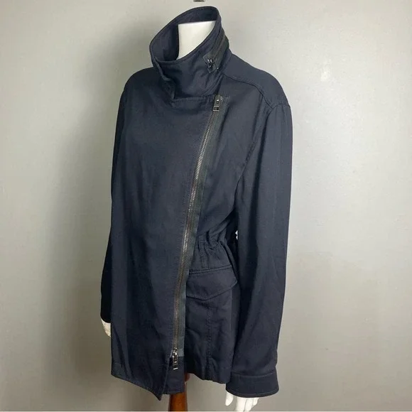 All Saints Finn Jacket women's US 10 UK 14 black long moto trench transitional‎